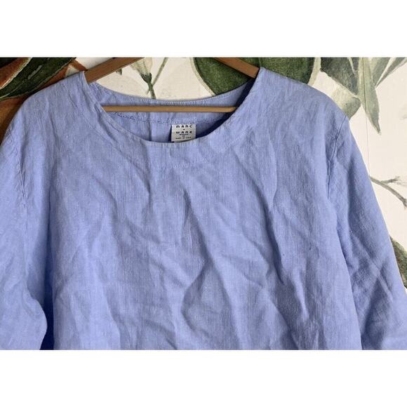 Marc + Ware Womens 1X Blue Boat Neck 100% Linen Blouse Top - Picture 4 of 6